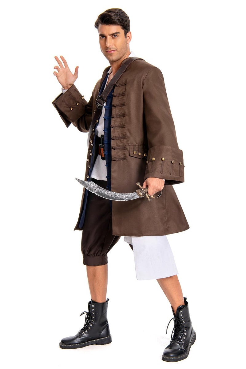 Cosplaysky Mens Pirates Cosplay Costume Pirate Jack Outfit Coat Belt Cosplay Props Halloween - Image 4